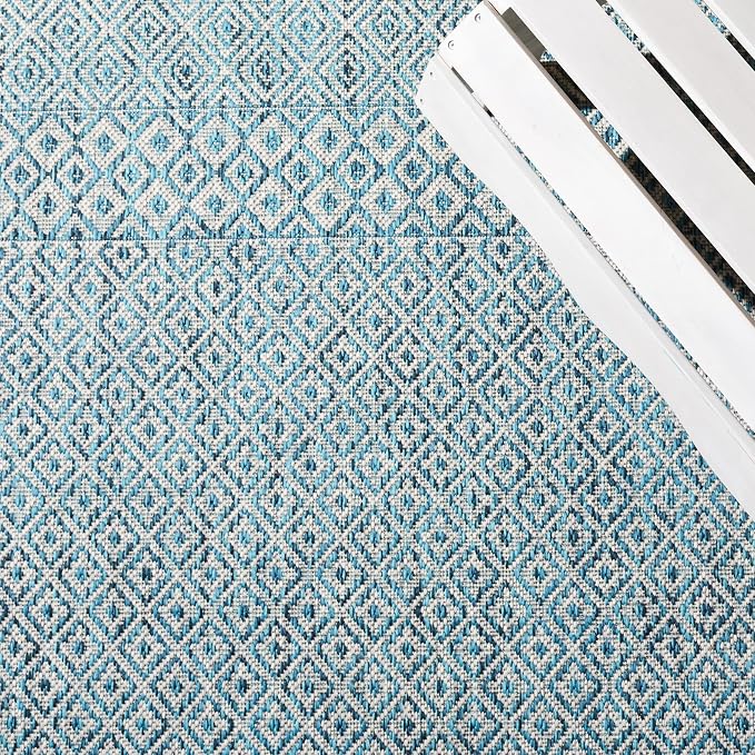 SAFAVIEH Courtyard Collection 4' x 5'7" Grey/Aqua CY8235 Indoor/ Outside Waterproof Easy cleansingPatio Backyard Mudroom Area Mat - Image 7