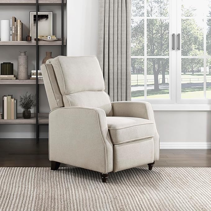 Lexicon Push Back Recliner Chair Living Room, Reclining Sofa Chair, Modern Recliner, Fabric Recliner Arm Seat for Living Room/Office/Apartment, Beige