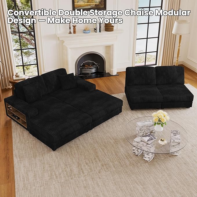 ERYE U-Shaped Modular Sectional Sofa Convertible Symmetrical Sofa Couch with Removable Chaise Lounges, U Shaped Double Chaises Sectional Couches with Storage Armrests