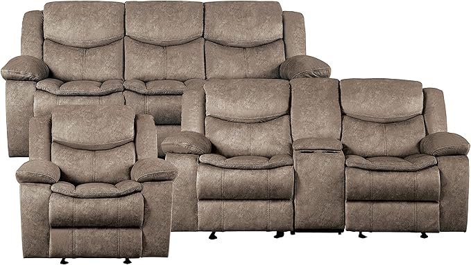 Lexicon Bay Manual Reclining Living Room Sofa Set, 3-Piece, Brown