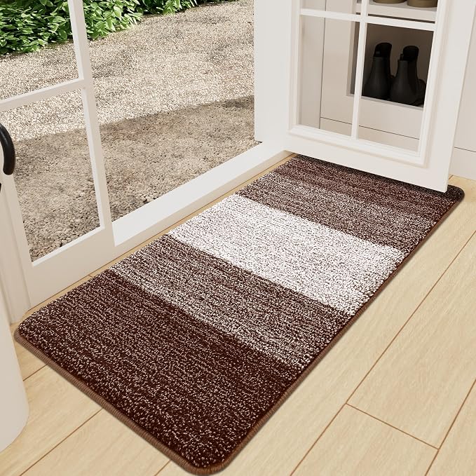 Kitinjoy Indoor Outdoor Door Mat, 71x24 Non-Slip Absorbent Dirt Trapper, Low-Profile Washable Inside Entrance Front Floor Mat, Sturdy Soft Entry Doormats for Entryway, Brown by Kitinjoy