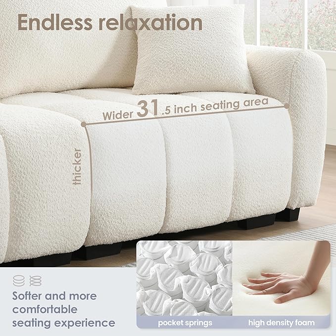 ERYE 110" L-Shaped Sectional Sofa 4 Seat Tufted Sofa Couches with Ottoman, Oversized Tufted Boucle Upholstered Corner Sectional Couch for Living Room Home Apartment