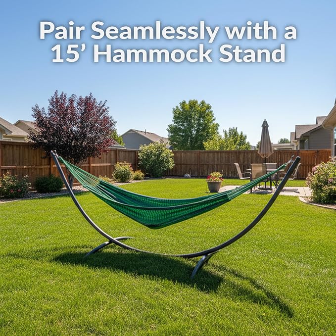 Sunnydaze Handwoven XXL Thick Cord Mayan Double Hammock for Outside - 625-Pound Capacity Heavy-Duty Outdoor Hammock - Meadow - Image 4