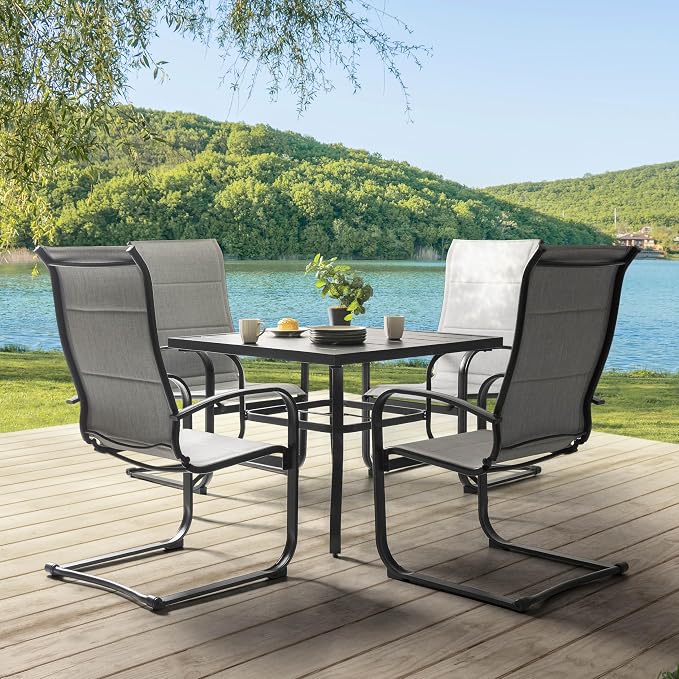 NUU GARDEN Patio Chairs Set of 4, All Weather Outdoor Padded Textilene Patio Dining Chairs, Breathable Spring Motion Textile High Back Outdoor Dining Chairs for Backyard, Lawn, Deck, Gray - Image 2