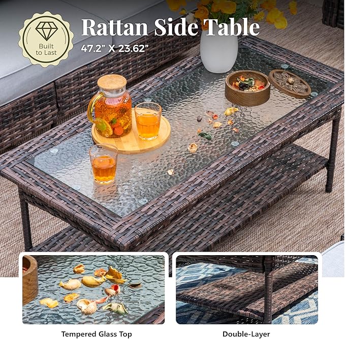 6-Piece Wicker Patio Furniture Set with Swivel Chairs, High Back Outdoor Furniture with 5.5-inch Thick Cushion and Ottoman, All-Weather Wicker Patio Conversation Set for Deck Yard Pool, Grey