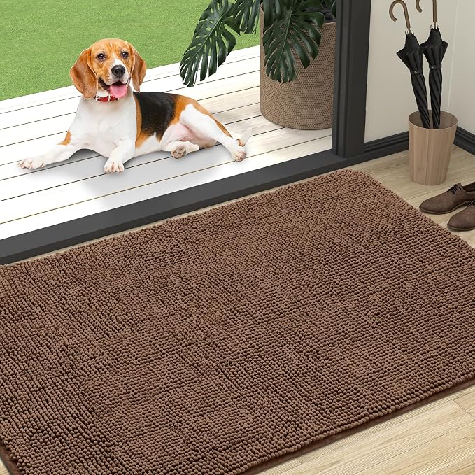 OLANLY Dog Door Mat for Muddy Paws 47x32, Absorbs Moisture and Dirt, Absorbent Non-Slip Washable Doormat, Quick Dry Chenille Mud Mat for Dogs, Entry Indoor Entryway Carpet for Inside Floor, Mocha by OLANLY