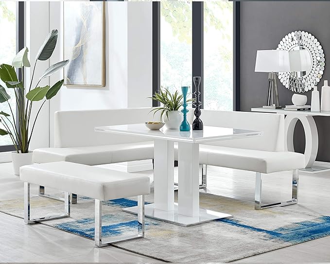 Armen Living Amanda Sectional in White and Chrome Finish 79.5"x58"x22"