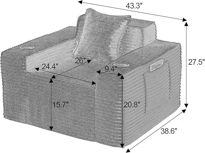 Cloud Loveseat Boneless Sofa Couch in a Box with Cupholders, Modern Corduroy Compressed Sofa for Living Room, High-Density Foam Couch with Pillows, No Assembly Required