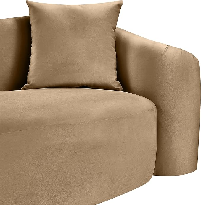 Meridian Furniture 44052Beige-S Destin Collection Modern | Contemporary Sofa with Ultra Luxe Beige 460 GSM Velvet, Rich Curves, 91" W x 34.5" D x 31" H, Beige