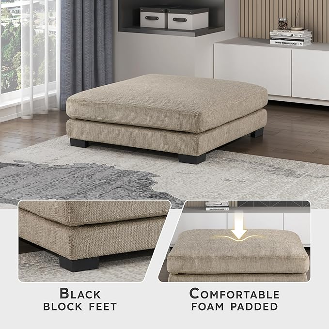 Lexicon 45" Modern Ottoman, Textured Microfiber Square Ottoman, Living Room Foot Rest, Module for Sectional Sofa, Foot Stool for Living Room/Bedroom, Assembled, Brown