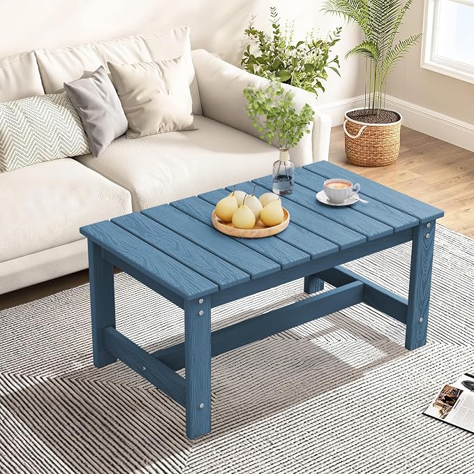 SERWALL Rectangle Outdoor Coffee Table, HDPE Patio Coffee Table, Navy - Image 8