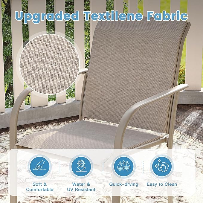 DIFY 9 Pieces Outdoor Patio Dining Set for 8, 53.1" Sandshell Round Metal Dining Table and 8 Sandshell Stackable Sling Dining Chairs, Outdoor Table and Chairs for Lawn Garden Backyard Deck - Image 6
