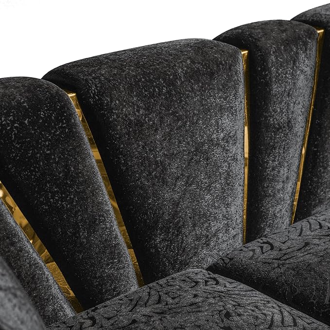 Furniture of America Samison II Glam Solid Wood Upholstered Couch with Accent Pillows, Damask Pattern and Gold Base, Comfortable Sofa for Living Room, Bedroom, Office, Black