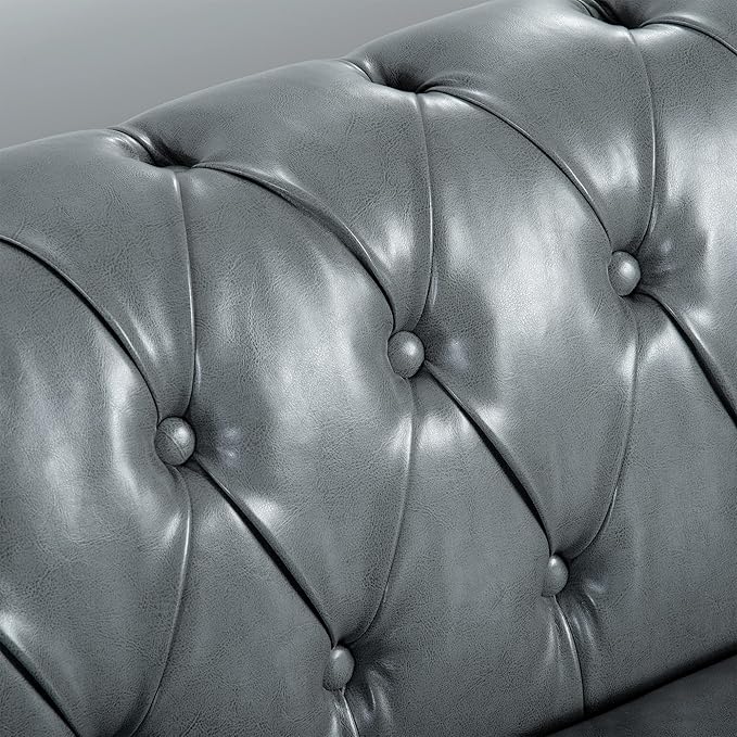 ERYE 84.5-Inch Classic 3 Seat Chesterfield Sofa Couches for Living Room Bedroom, 3 Seaters Button Tufted Faux Leather Upholstered Chesterfield Sofa Couch,Wood Legs | Button Tufted, Easy to Assemble, Nailhead, Removable Cushion