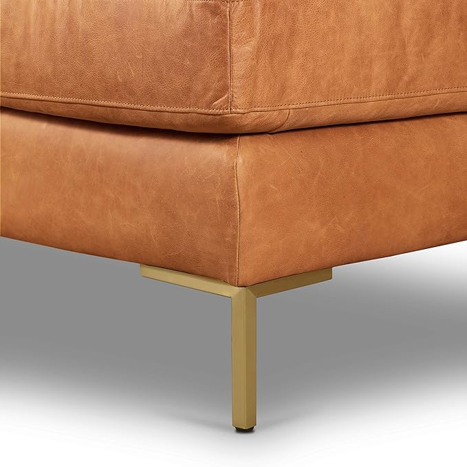 Poly & BARK Calle Right-Facing Sectional in Full-Grain Pure-Aniline Italian Tanned Leather in Cognac Tan and Brass Legs