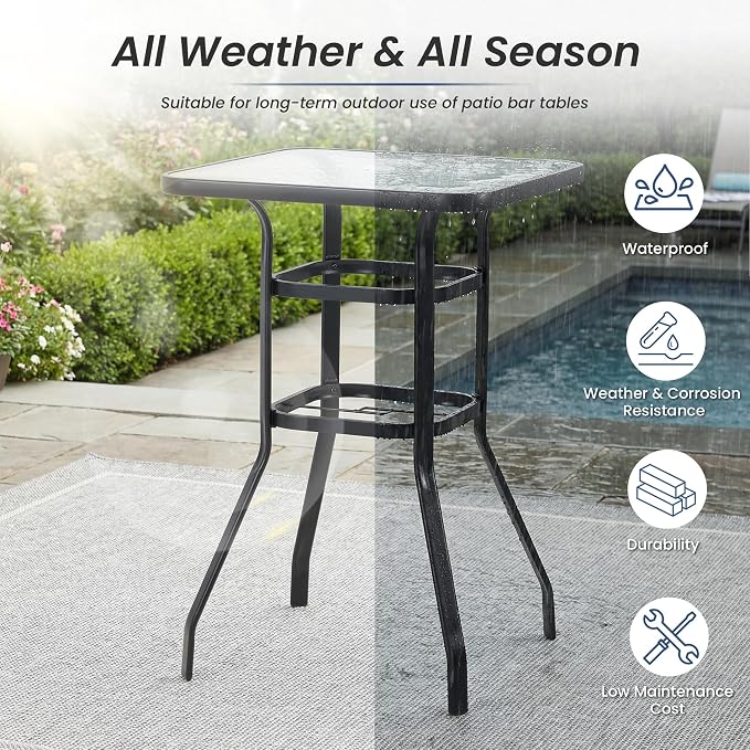 HOMREST Outdoor Bar Height Stools Set of 5,4 High Back Patio Bar Chairs with Outdoor High Top Table,All Weather Outdoor High Top Bistro Set Furniture for Patio,Balcony,Taupe - Image 7