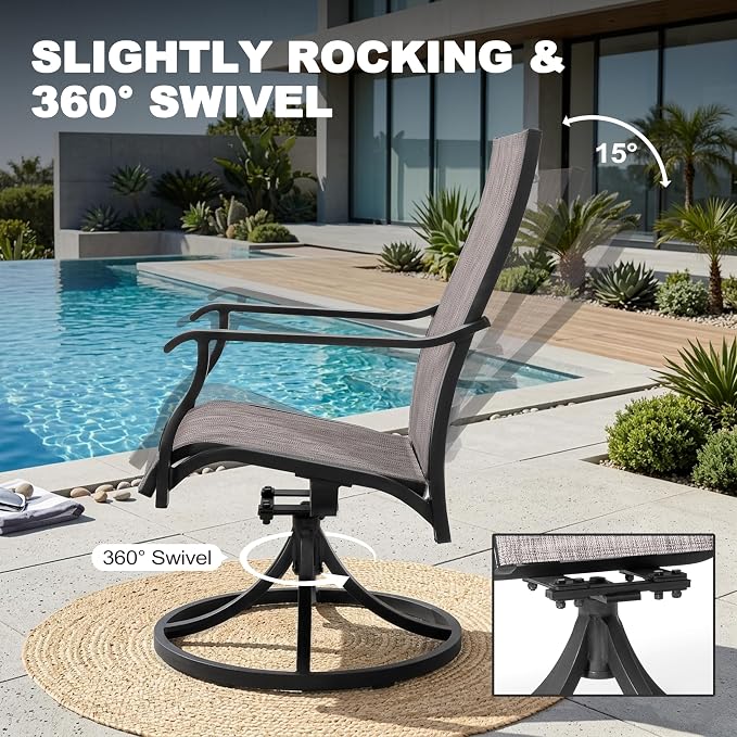 NUU GARDEN Swivel Patio Chair Set of 2, All-Weather Textilene Outdoor Dining Chairs with High Back, Outdoor Dining Chair Set for Lawn Porch Balcony Outside, Grayish Brown - Image 7