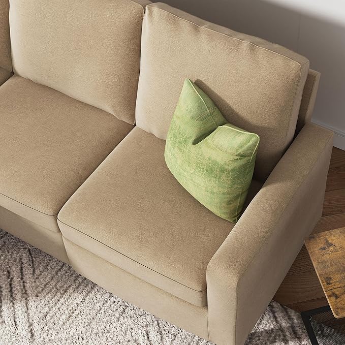 HONBAY L Shaped Couch with Linen Fabric,Convertible, Reversible Sectional Sofa for Small Space, Dark Beige