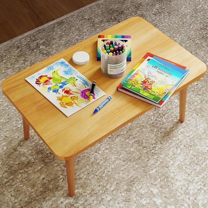 Square Coffee Table Low Table with 4 Solid Wood Sturdy Legs,Floor Table Desk for Sitting on The Floor,19.7"D x 31.5"W x 16"H Inches,Living Room/Toy room Furniture,Rental house Furniture(Natural)