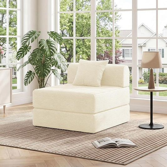 HouseMila Sofa Bed Couch,Convertible Boneless Couch Compressed Chair Comfy Boneless Chair Floor Lounge Chair with Pillow,No Assembly Folding Sofa Beds for Living Room Bedroom Guest Room(Single,Beige