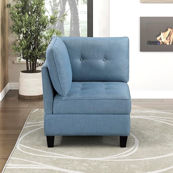 Lexicon Modern Modular Corner Chair with Hidden Storage, Textured Fabric with Button-Tufted Design, Reversible Back Cushion for Living Room/Bedroom/Office, Blue