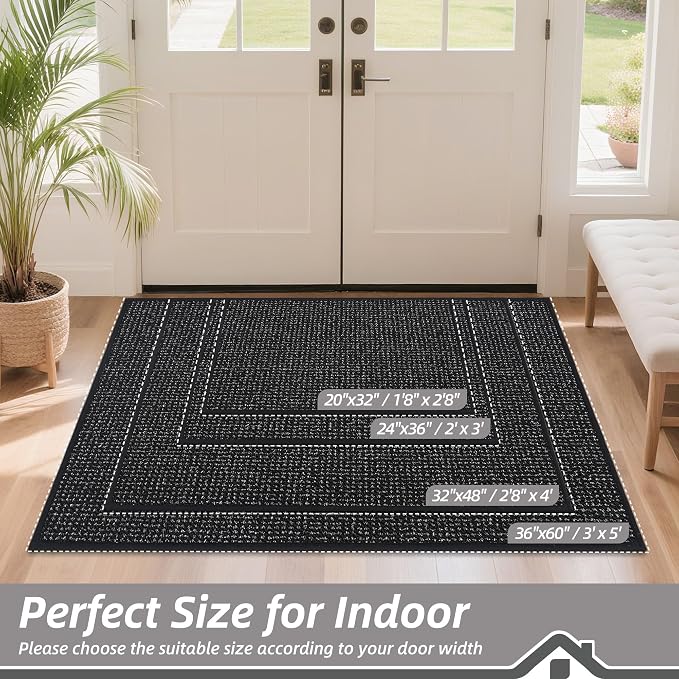 BEQHAUSE Dirt Trapper Door Mat 36" x 60", Non-Slip Washable Doormats Entrance Mat, Dirt Resistant and Absorbent Welcome Mat, Low Profile Floor Mats for Front Back Door and Entryway, Black - Image 2
