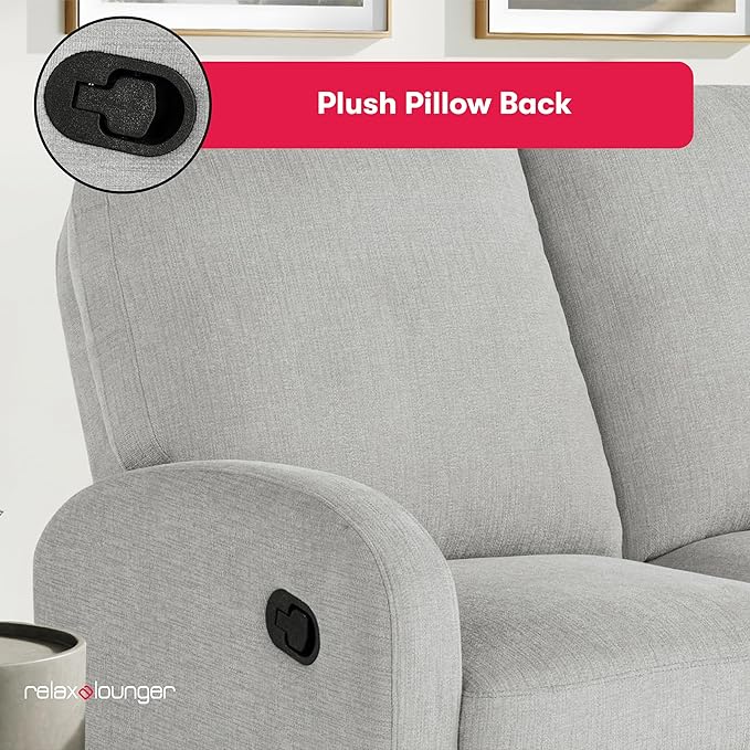 Relax-A-Lounger® Palmdale 58.3" Rocker Manual Pull-Handle Loveseat Recliner, Soft Modern, Pocket Coil Comfort, Black Metal Base Leg, Soft Chenille Fabric, Light Gray