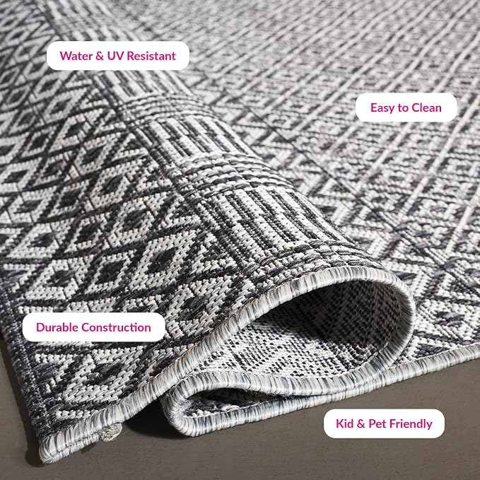 SAFAVIEH Washable Rug Outdoor Courtyard Collection - 2'3" x 18' Runner, Grey & Black, Non-Shedding & Easy Cleaning, Ideal for Patio, Entryway, Mudroom, Hallway, Kitchen (CY8235-37612) - Image 5