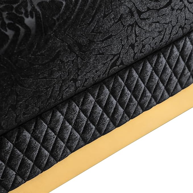 Furniture of America Samison II Glam Solid Wood Upholstered Loveseat with Accent Pillows, Damask Pattern and Gold Base, Soft Couch for Living Room, Bedroom, Office, Black