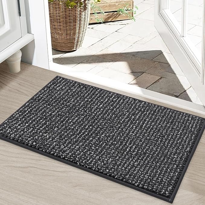 BEQHAUSE Dirt Trapper Door Mat 20" x 32", Non-Slip Washable Doormats Entrance Mat, Dirt Resistant and Absorbent Welcome Mat, Low Profile Floor Mats for Front Back Door and Entryway, Charcoal by BEQHAUSE
