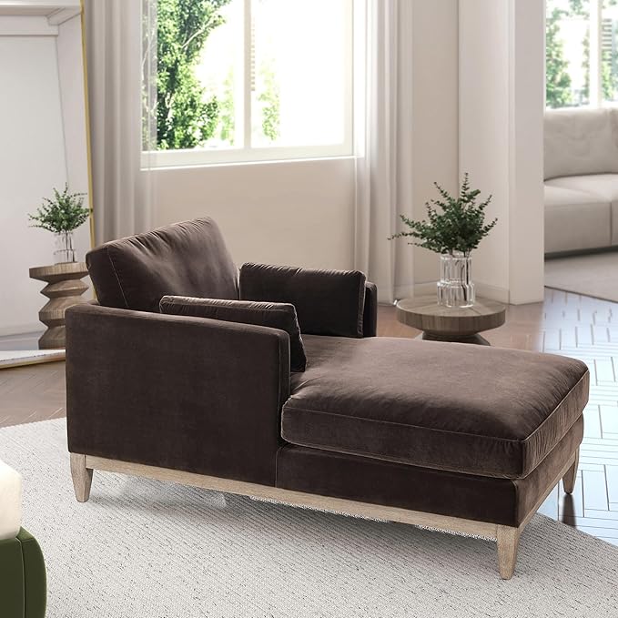 Knox 65" Modern Farmhouse Chaise Lounge Chair, Deep Brown Performance Velvet