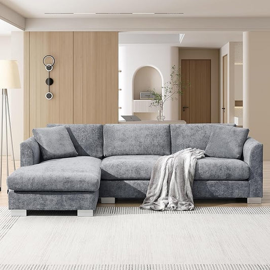 Deep Seat Oversized L Shaped Modular Sectional Sofa with Extra Wide Chaise, 4 Seater Cloud Lounge Sofa Corner Couch with Metal Legs and Detachable Cushions for Living Room Apartment, Chenille Fabric
