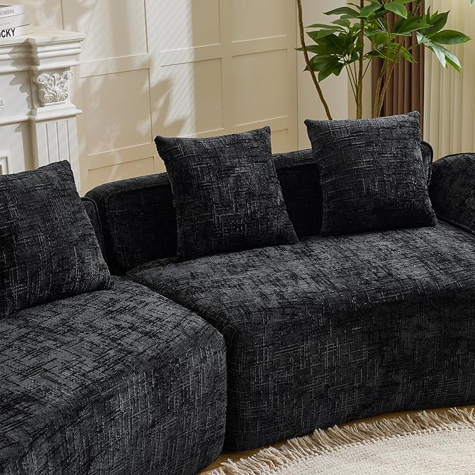 109-Inch Curved Boneless Sofa Couches Compressed 4-Seat Foam Couch for Living Room Bedroom, Boneless Modular Cloud Sofa Curved Floor Couch with 4 Pillows, No Assembly