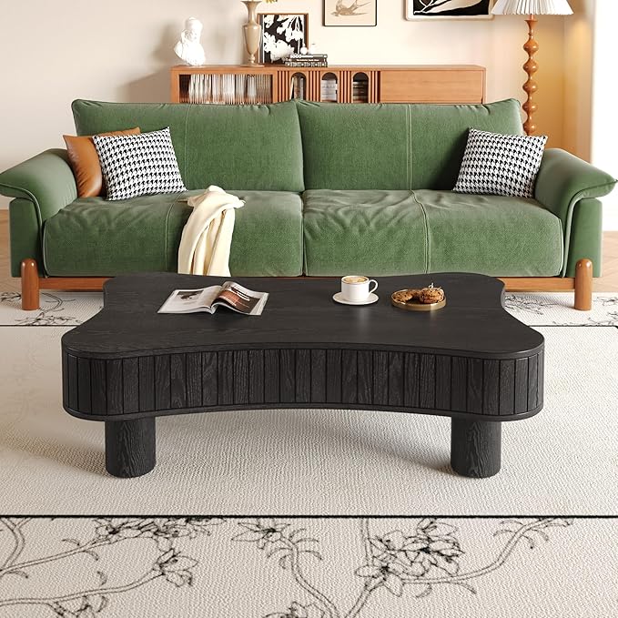 42.52'' Cloud Coffee Table with Lifting Top for Living Room Irregular Coffee Table with Lift Top Modern Smart Coffee Tables with Storage Unique Center Tables Low Pull Up Tea Tables Black