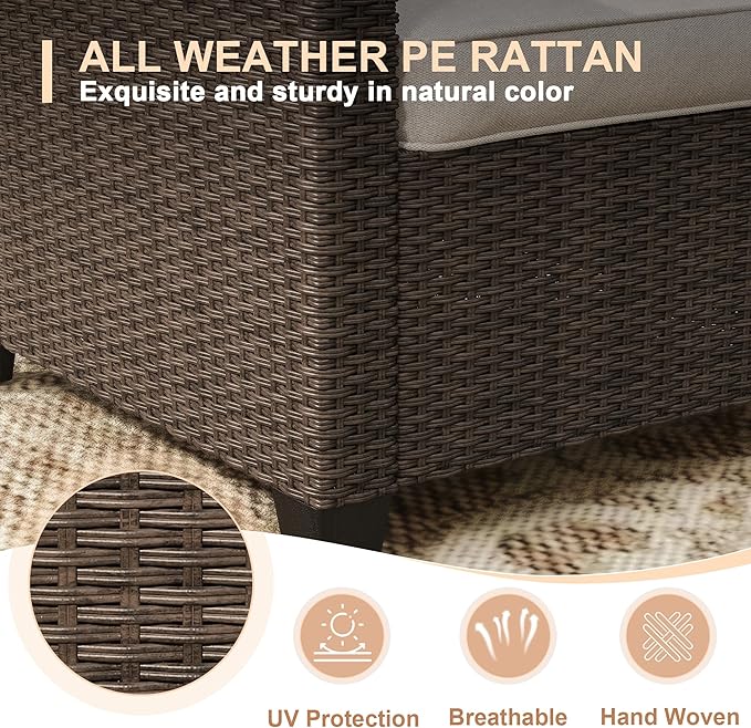 VICLLAX Patio Furniture Set 6 Pieces Wicker Outdoor Conversation Set, 3-Seat Sofa with 2-Seat Lover Couch, 2 Single Chairs and 2 Ottomans for Garden, Poolside, Backyard, Beige Cushion