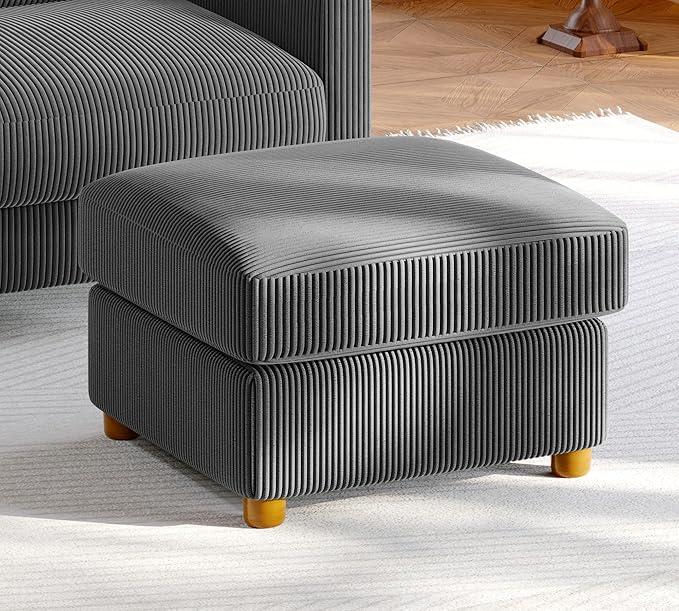 25.2" Couches for Living Room, Comfy Grey Ottoman with Storage, Foot Rest Tool-Free Setup, Small Ottoman Foot Rest for Couch, Corduroy Couch for Bedroom, Apartment, Office