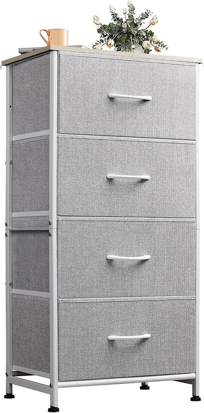 WLIVE 4 Drawers Dresser for Bedroom, Light Grey Fabric Clothes Storage Organizer Unit, Dresser for Hallway, Entryway, Closets, Sturdy Steel Frame, Wood Top by WLIVE