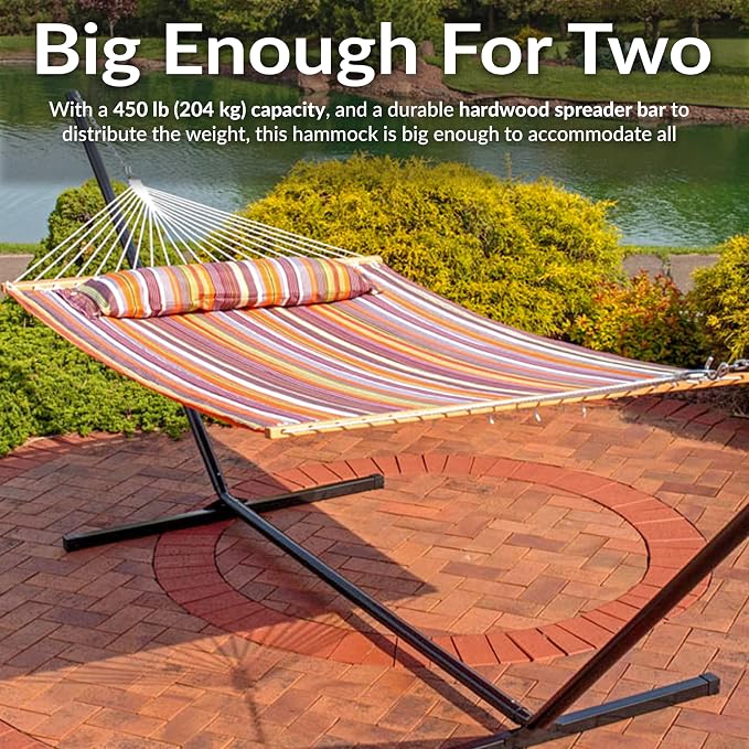 Sunnydaze Quilted Double Hammock for Outside with Spreader Bars and Pillow - 450 lb Capacity, 74x55 Inch Bed, UV Resistant, Quick Dry - Chains Included, Stand Sold Separately - Canyon Sunset - Image 6