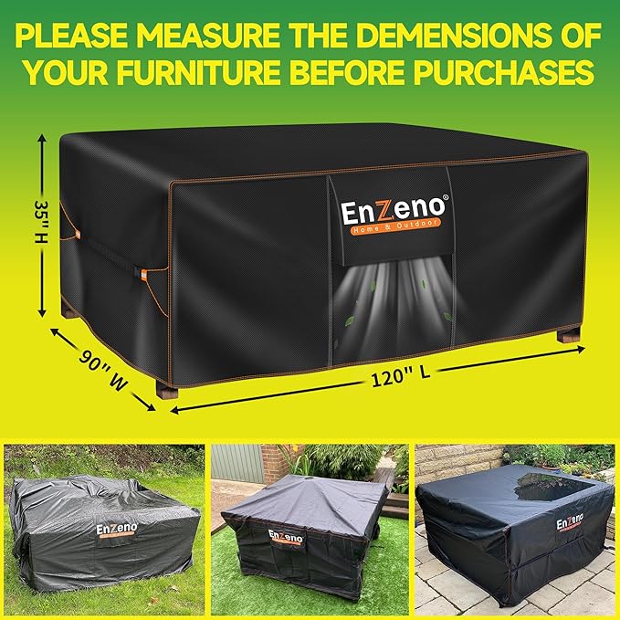 Enzeno Patio Furniture Set Cover, Outdoor Sectional Sofa Couch Set Covers Waterproof, Garden Dining Table Chair Set Cover Outside Rectangular Heavy Duty Weatherproof 120" L x 90" W x 35" H Black - Image 7