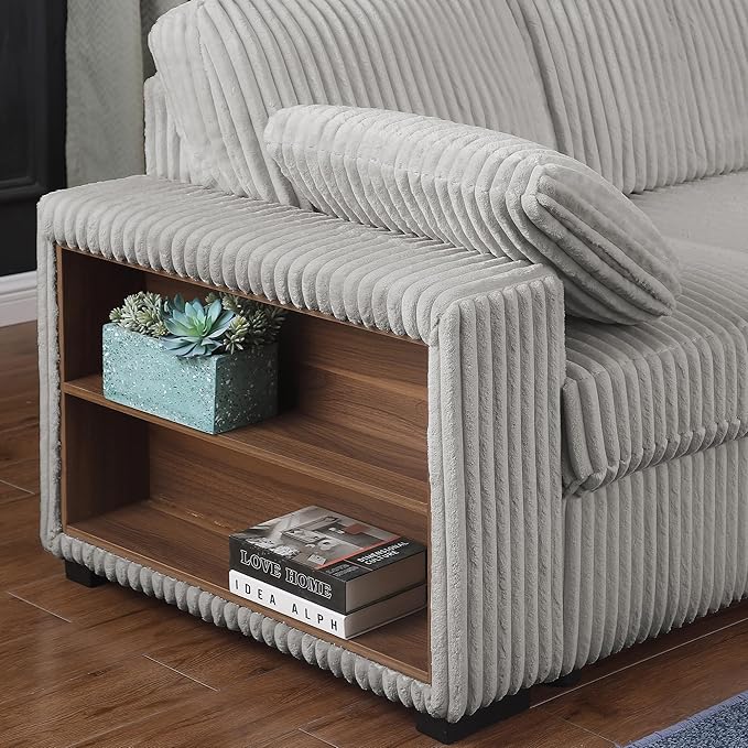 ERYE Oversized U-Shaped Pull Out Sleeper Couch Bed, Modern U Shaped Sleeper Sectional Sofa Corduroy Corner Convertible Sofa Bed with Storage Chaise Lounge and Cabinet