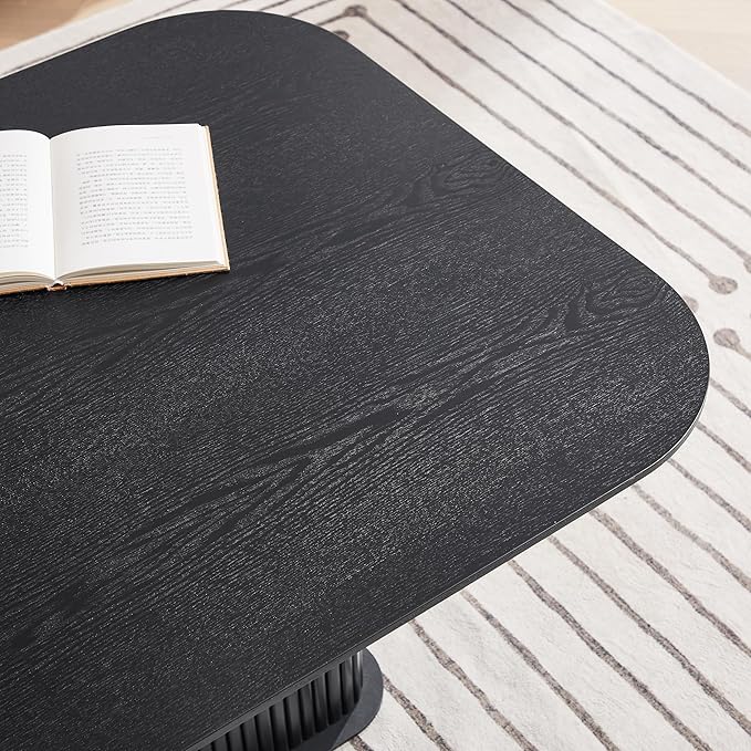 Coffee Table, Modern Wooden Coffee Table Rectangle Center Table with Solid Wood Veneered, Black