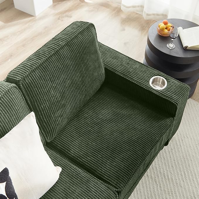 83" Modern Cloud Sofas for Living Room Bedroom, 3 Seat Modular Couch Soft Corduroy Upholstered Loveseat Couches with Cupholders for Home Apartment Office Studio