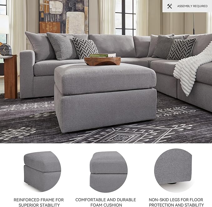 Signature Design by Ashley Modmax Contemporary Stain Resistant Square Oversized Accent Ottoman with Non-Skid Legs, Gray