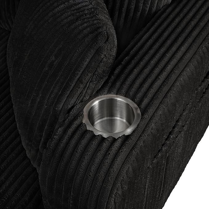 Homes: Inside + Out Reese Modern Plush Chenille Comfortable Loveseat with Side Pockets, Cup Holders and Pillows, Wooden Soft Couch for Living Room, Bedroom and Office, Black