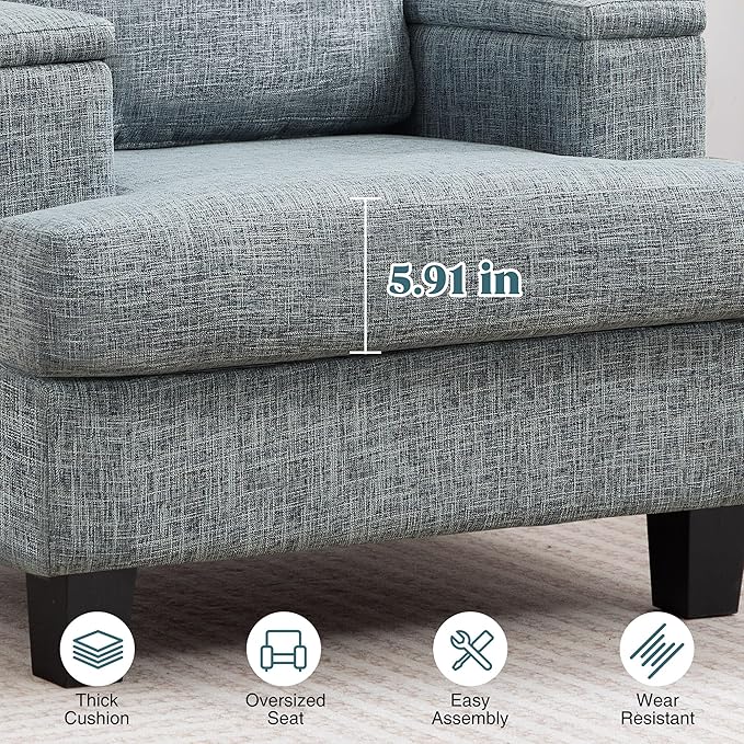 Oversized Accent Chair with Armrest Storage, Modern Upholstered Reading Living Room Chairs, Comfy Large Armchair, Fabric Single Sofa Chair for Bedroom (Bluish Grey)
