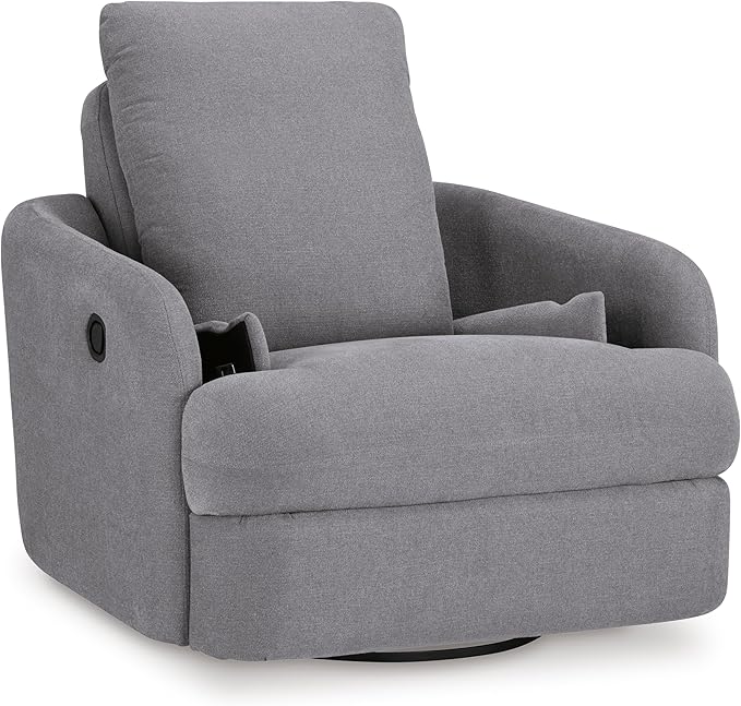 Signature Design by Ashley Modmax Contemporary Swivel Glider Recliner, Press-Back Reclining, Cleanable & Durable Performance Fabric, 21" Seat Height, Gray