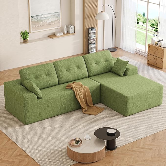 Ball & Cast 106" Modular Sectional Sofa, Convertible Cloud Couch with Deep Seat, Boneless L-Shaped Sectional, Flexible Modular Combination for Living Room, No Assembly (Green, Right Facing Chaise)