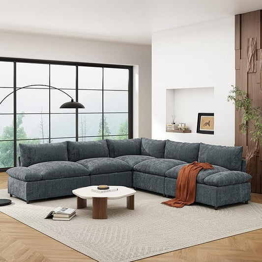 Merax 115.5" Modular Sectional Sofa, Upholstery 5 Seat Versatile Couch Set, L Shaped Indoor Furniture with Plush Cushions, Hidden Storage Compartments for Living Room, Lounge, or Office, Dark Gray