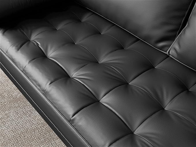 Womble Mid Century Modern Couch with Bolster Pillows, PU Leather Upholstered Tufted Seat, Versatile Retro Design for Comfortable Living Spaces, Sofa, Midnight Black