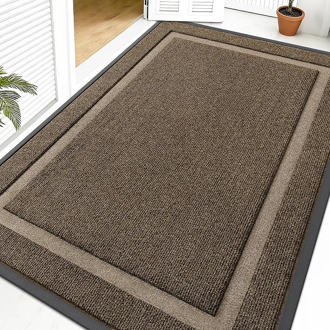OLANLY Front Door Mat Indoor Outdoor Entrance, Waterproof All-Season, All-Weather Doormat, Sturdy Natural Rubber, Fade Resistant, Low Profile, Easy Clean Patio Porch Entryway Mat, 59x40, Brown by OLANLY